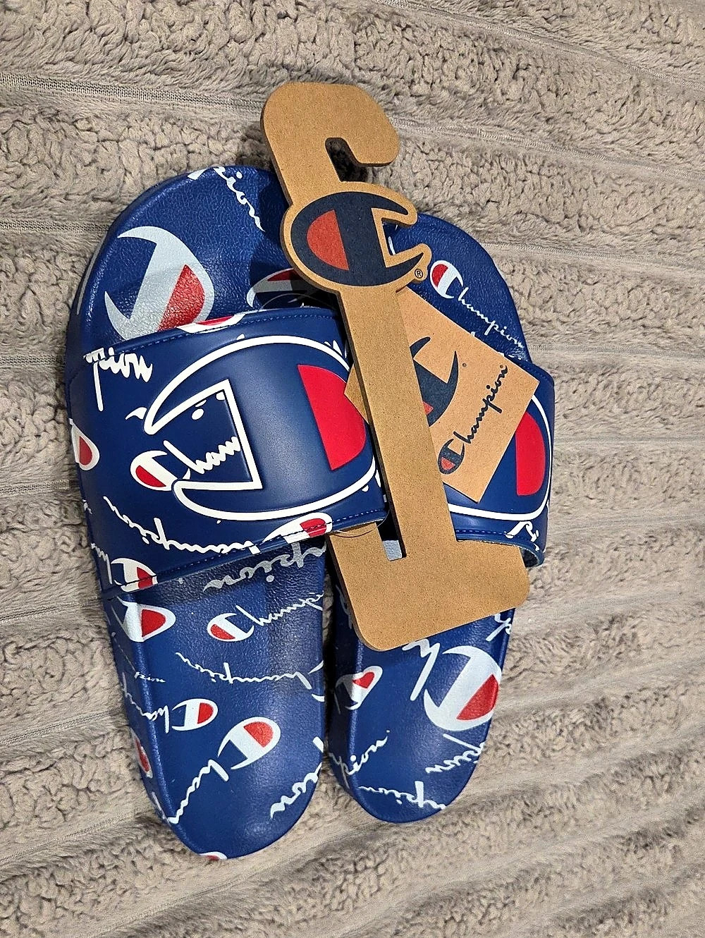 Champion IPO Warped Slide Sandals Men's Logo Slide Sandals Blue & Red US 11 NWT